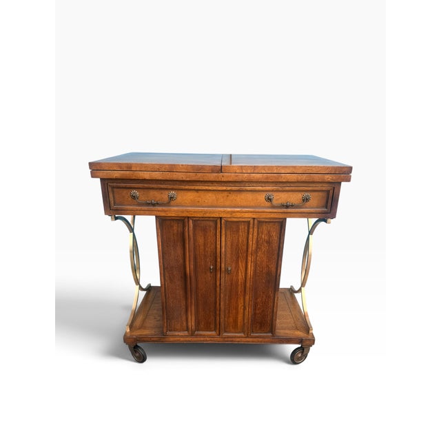 Baker Furniture Milling Road Walnut Drop-Leaf Serving Cart / Console on Casters For Sale - Image 14 of 15