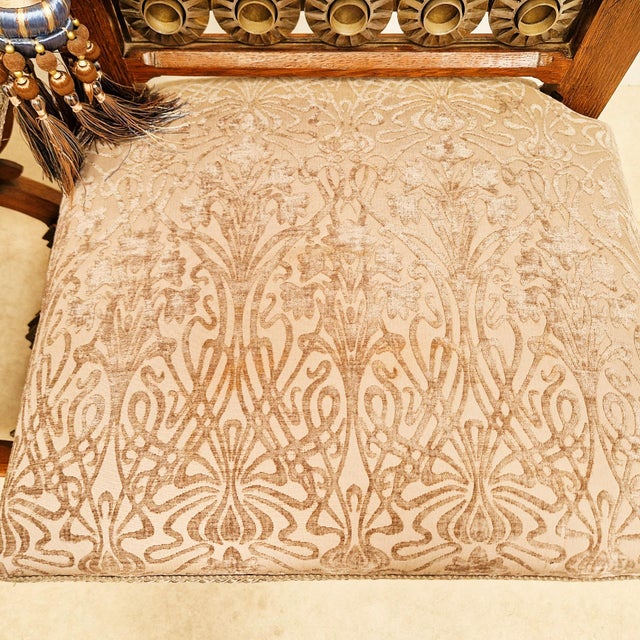 Vintage Renaissance Revival Carved Oak Chairs with Liberty Damask and Regal Tassels, 1970s, Set of 2 For Sale - Image 12 of 14