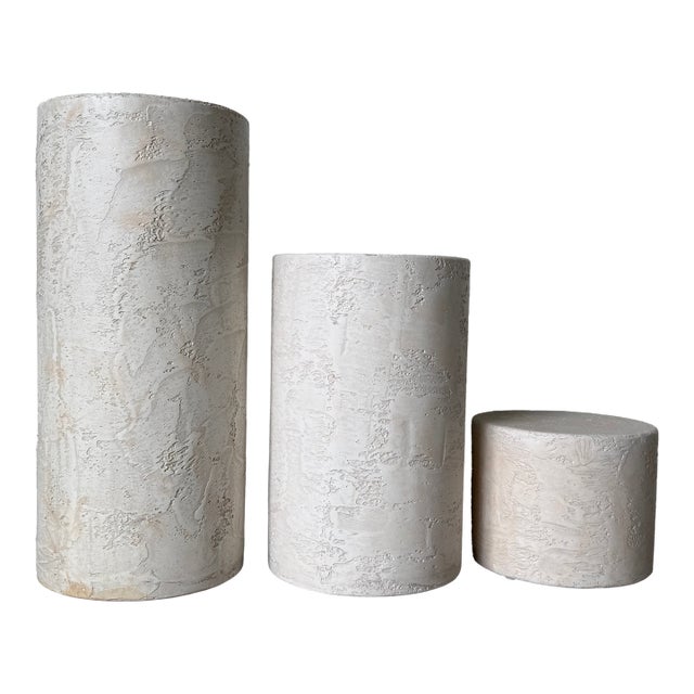 1980's Postmodern Plaster and Wood Pedestals - Set of 3 For Sale