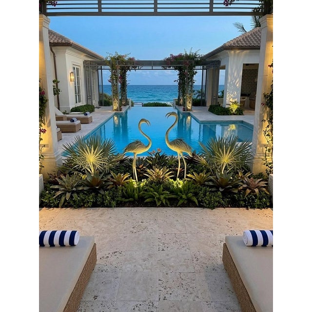 2000 - 2009 Pair of Vintage Verdigris Bronze Flamingo Garden Statues For Sale - Image 5 of 9