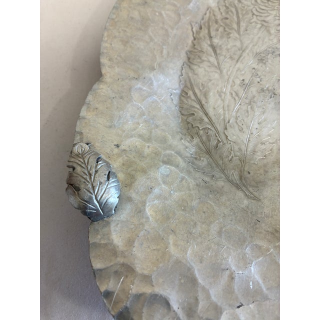 Metal Vintage Continental Silver Co. Hand Wrought Aluminum Tray, Chrysanthemum Motif For Sale - Image 7 of 11