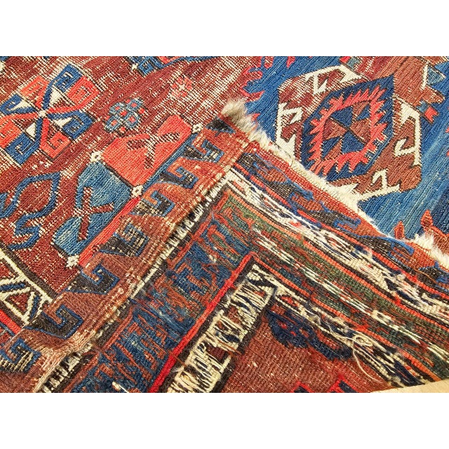 Late 19th Century Caucasian Soumak Rug, Handwoven Allover Geometric, Red & Blue, 5' x 7' For Sale - Image 17 of 17