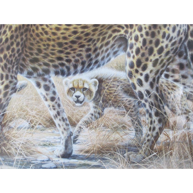 Kim Brooks Signed Watercolor & Gouache Framed Cheetah Mom & Babies Painting For Sale In Portland, OR - Image 6 of 8