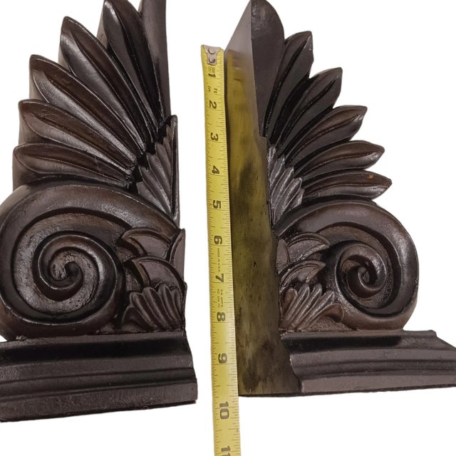1990s Black Wood Scroll Fleur Bookends- a Pair For Sale - Image 11 of 11
