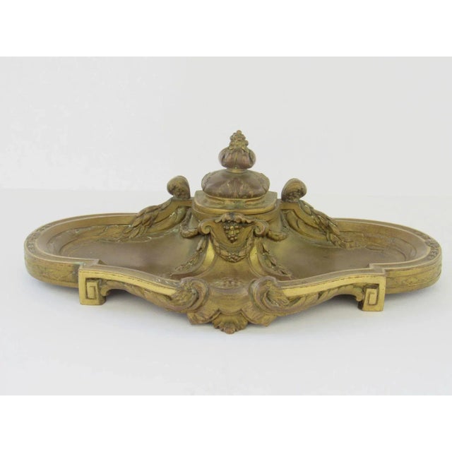 Bronze Gilt Louis XVI Style Desk Blotter and Inkstand Inkwell by O. Lelievre c 1900 Women's Mask Face For Sale In Denver - Image 6 of 10