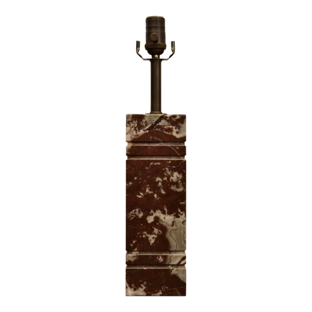 Early 20th Century Modernist Block Lamp in Rosso Levanto Marble With Bronze Fittings For Sale