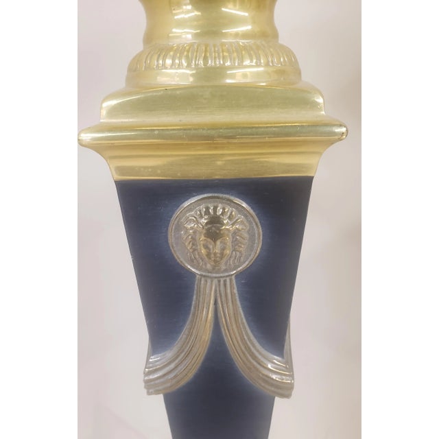 Pair of Medusa Medallions Empire Style Ebonized & Enameled Brass Finished Table Lamps For Sale In Washington DC - Image 6 of 11