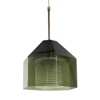 Mid-Century Modern Scandinavian Glass and Brass Pendant Light by Carl Fagerlund for Orrefors, Sweden, 1960s For Sale