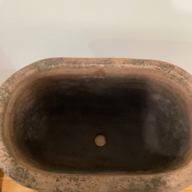 Rustic Vintage Large Rustic Oval Terracotta Wide - Ribbed Oval Planter With Natural Patina For Sale - Image 3 of 12
