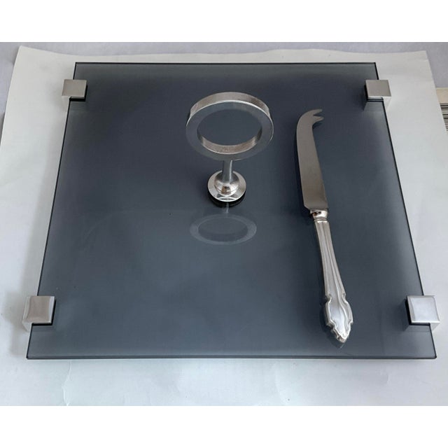 Contemporary Square Plateau À Fromage - Cheese Tray/Board With Silver Cheese Knife. For Sale - Image 3 of 7