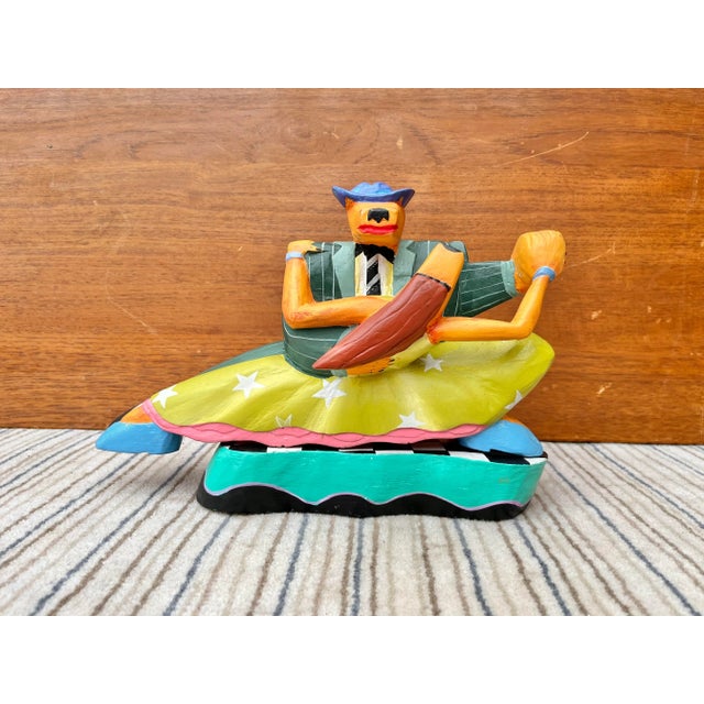 1980s Colorful Hand Carved Wood Dancing Dogs Figurine. For Sale - Image 12 of 12