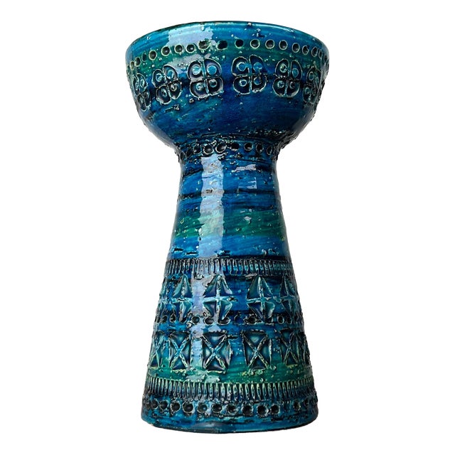 Mid-Century Modern Rimini Blue Pottery Candleholder by Aldo Londi for Bitossi, Italy, 1960s For Sale