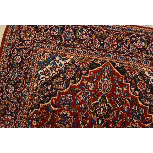 Kashan Rug 4’7” X 7’1” Red Wool Vintage Traditional Hand-Knotted Carpet For Sale In Philadelphia - Image 6 of 13