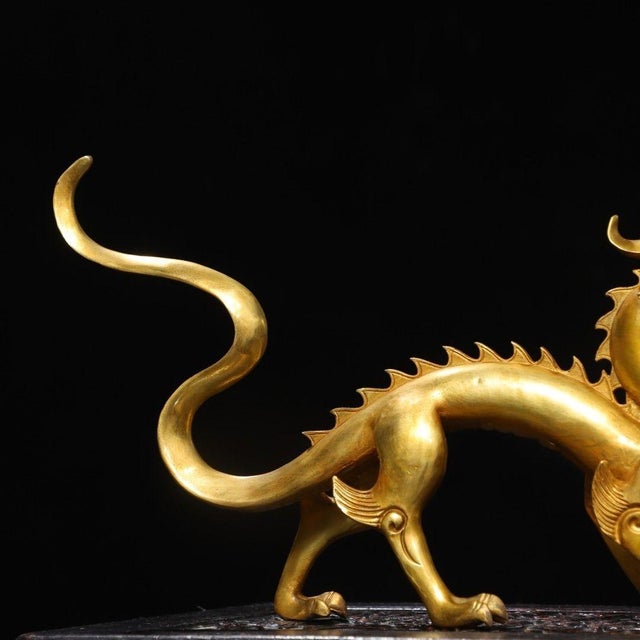 Vintage Gilt Copper Striding Dragon Statue / Scholar's Desk Object For Sale In Los Angeles - Image 6 of 9