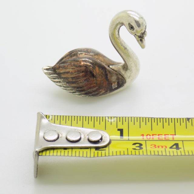 Vintage Italian Handmade Genuine Silver & Brass Swan Figurine Miniature, Saturno Silversmith Brand For Sale - Image 9 of 9