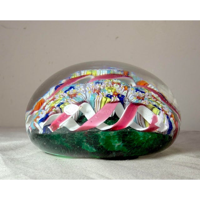 Vintage Hand Blown Italian Murano Art Studio Glass Millefiori Paperweight Ribbon For Sale - Image 11 of 13