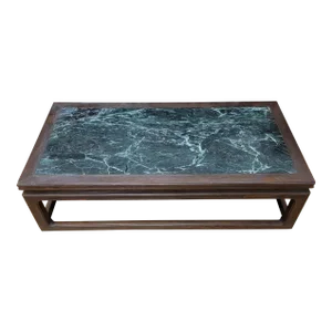 Antique Shanxi Province Elm Coffee Table With Green Marble Stone Top