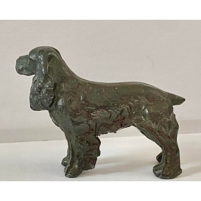 Figurative Handsome Vintage Bronze or Pewter Cocker Spaniel Dog Sculpture Desk Art Paperweight For Sale - Image 3 of 7