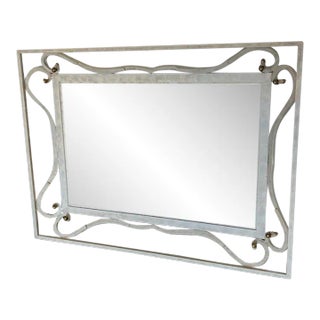 Vintage Late 20th Century Wrought Iron Mirror With Brass Balls For Sale