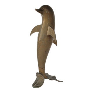 Vintage 1970's Brass Dolphin Sculpture For Sale