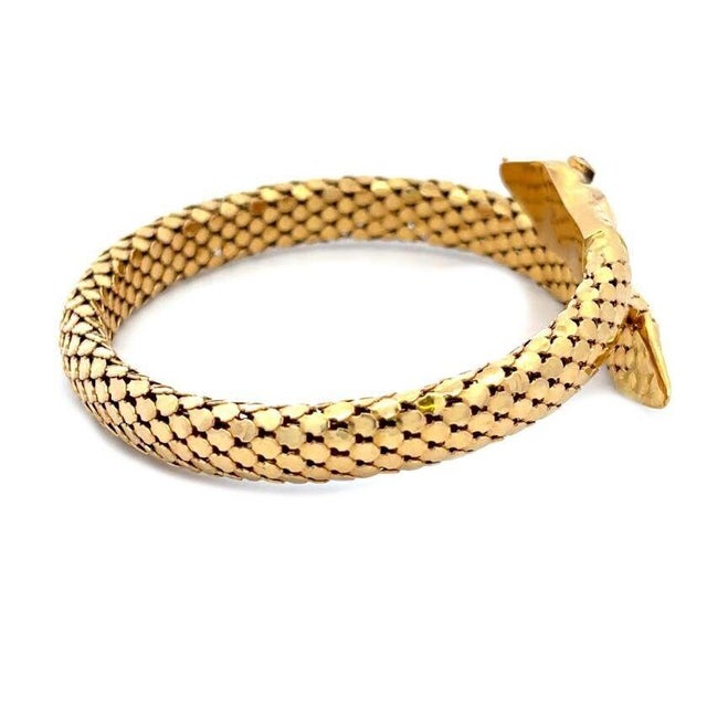 Late 20th Century Snake 18k Gold Bracelet Ruby Gem Yellow Bypass Flex Band For Sale - Image 5 of 6