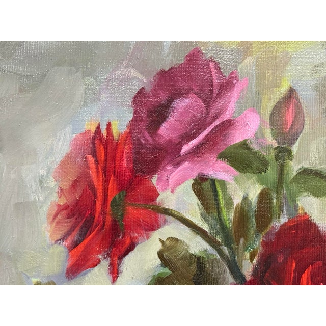 Textile Catherine Yates "Colored Roses" Oil on Canvas For Sale - Image 7 of 11