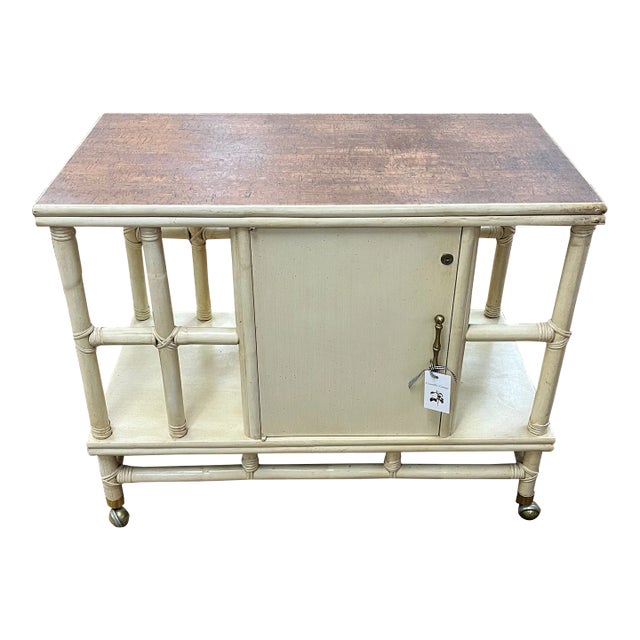 Mid 20th Century Rattan Cork Top Bar Cart For Sale