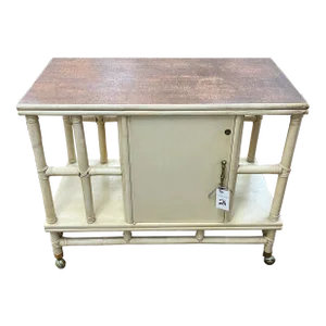 Mid 20th Century Rattan Cork Top Bar Cart