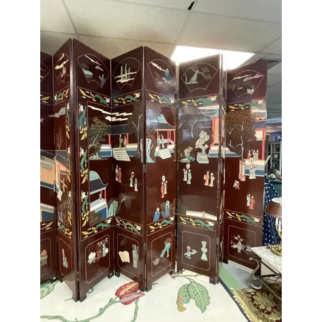 12 Panel 240 Inches Wide 1970s Asian Wooden Room Divider For Sale - Image 9 of 9