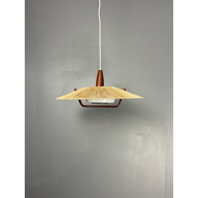 Large Mid-Century Teak and Sisal Cord Pendant from Temde Leuchten, 1960s For Sale - Image 10 of 17