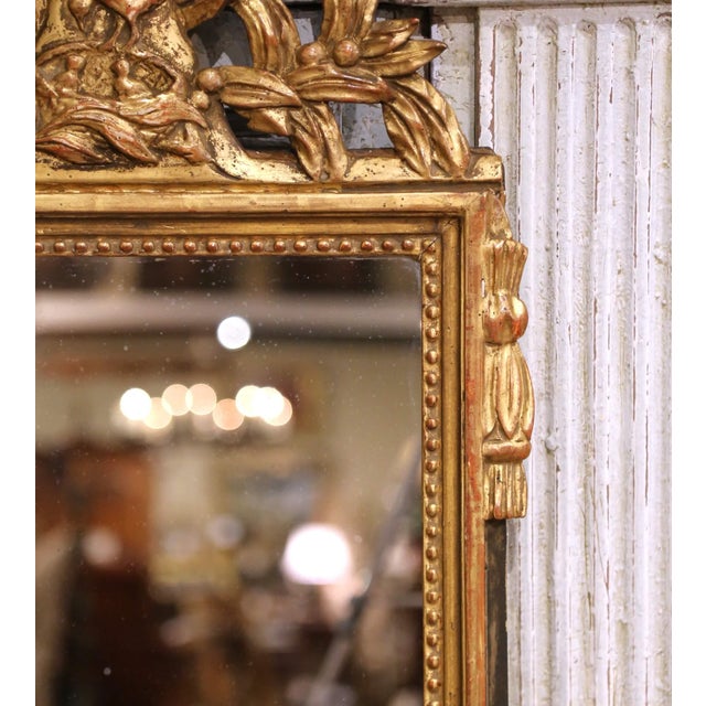 19th Century French Louis XVI Carved Giltwood Mirror With Quiver and Laurel Crest For Sale - Image 4 of 7