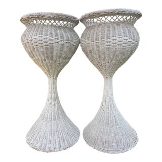Vintage Pair of Grandma's Wicker Plants Stands Shabby Chic Home Decor For Sale