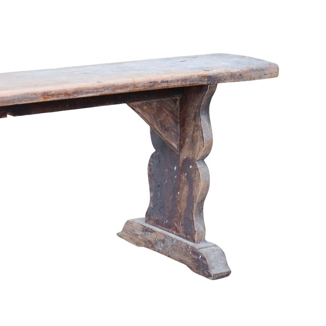 Long French Wabi-Sabi Pine Bench with Sculptural Trestle Supports, 1900 For Sale - Image 4 of 11