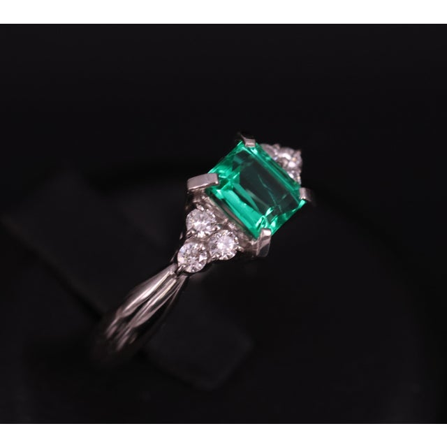 Late 20th Century Gia Colombian No Oil Emerald & 0.18ct Diamond Platinum Ring Size 6 For Sale - Image 9 of 18