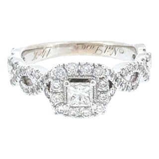 Neil Lane 0.60ctw Princess Cut Halo Diamond Engagement Ring 14k White Gold Sz 5 For Sale