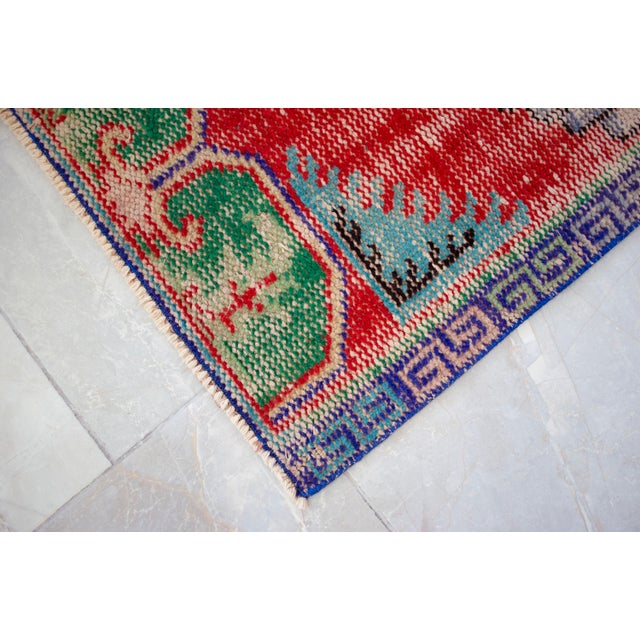Red 1980s Hand Knotted Turkish Rug. Floral Colorful Small Area Rug, Bath Mat, Kitchen Decor 2'2" X 4'5" For Sale - Image 8 of 13