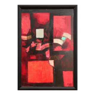David Adickes "Red and Black Cubist with White" Modern Red-Toned Abstract Geometric Painting, 20th Century For Sale