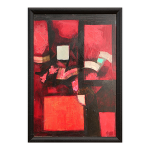 David Adickes "Red and Black Cubist with White" Modern Red-Toned Abstract Geometric Painting, 20th Century
