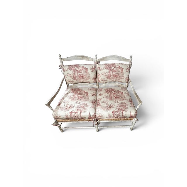 Sam Moore 1990s Sam Moore French Country Toile Cotton Upholstery Fabric Settee For Sale - Image 4 of 12
