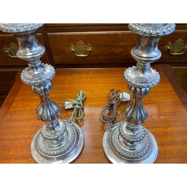 20th Century Pair Silver Plate Lamps For Sale In New York - Image 6 of 8