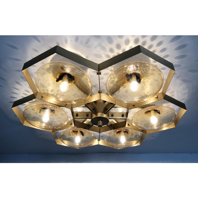 Metal 21st Century Hive Satin Brass Amber Bubbles Murano Flush Mount by Fabio LTD For Sale - Image 7 of 9