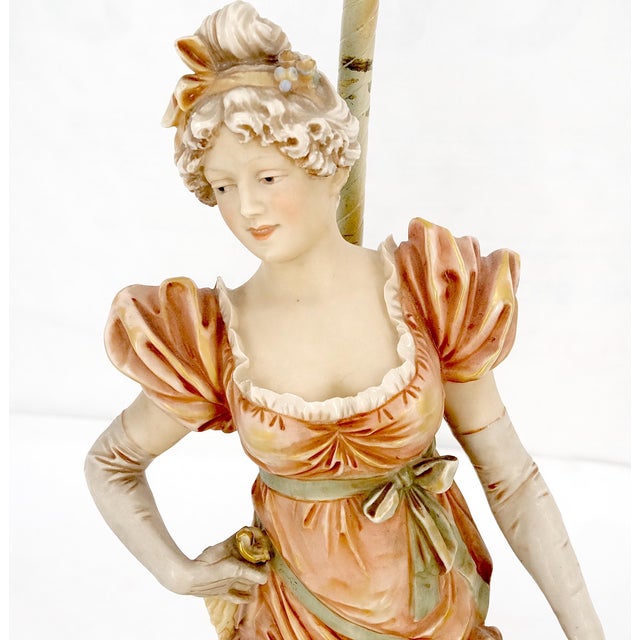 Pair of Large Porcelain Ceramic Dancing Very Fine Figurines Table Lamps MINT! For Sale - Image 15 of 17