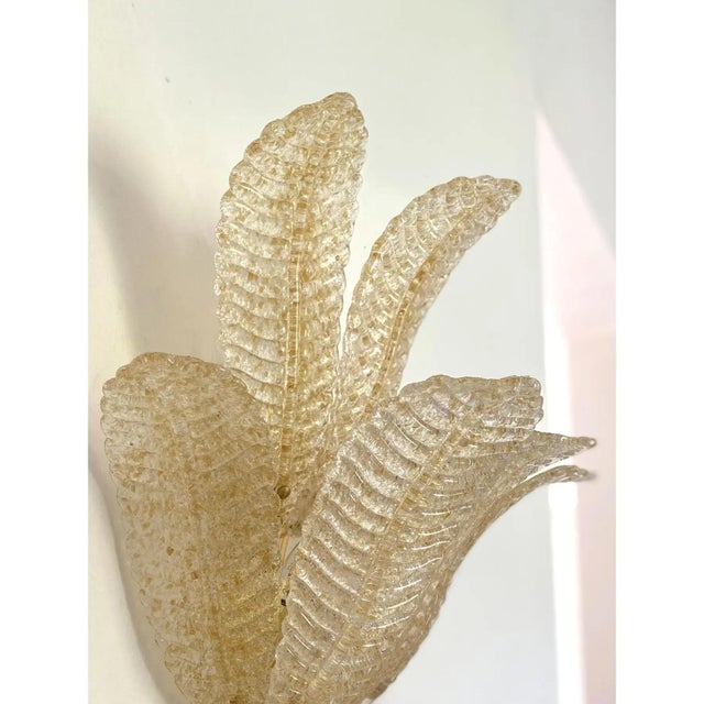 Gold “Graniglia” Leaf Murano Glass Wall Sconces in Venetian Style - a Pair For Sale - Image 6 of 17
