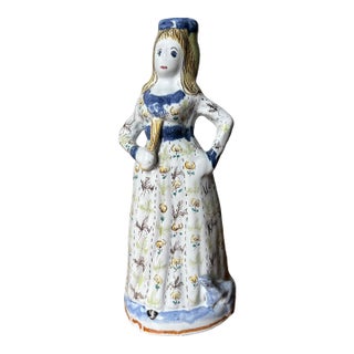 Vintage Faience Hand-Painted Figurine/Candlestick For Sale