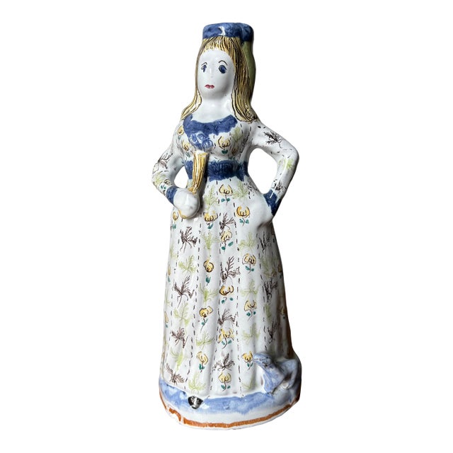 Vintage Hand-Painted Candlestick-Portugal For Sale