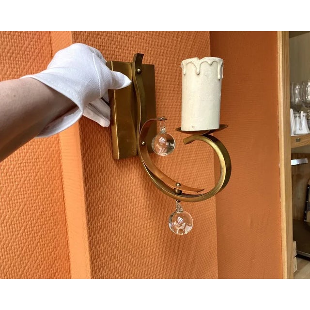 Traditional Gilt Brass & Copper Sconces, France, 1930s, Set of 2 For Sale - Image 3 of 10