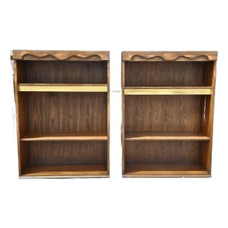 Nordic Mid-Ventury Oak and Brass Ligthted Bookcase, Pair For Sale