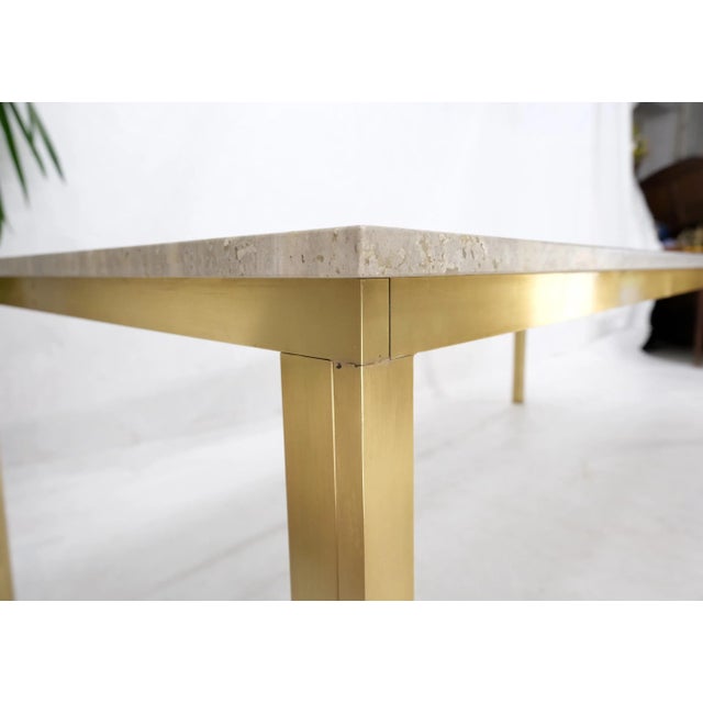 Mid-Century Modern Large Heavy Solid Brass Base Travertine Top Rectangle Dining Table For Sale - Image 3 of 13