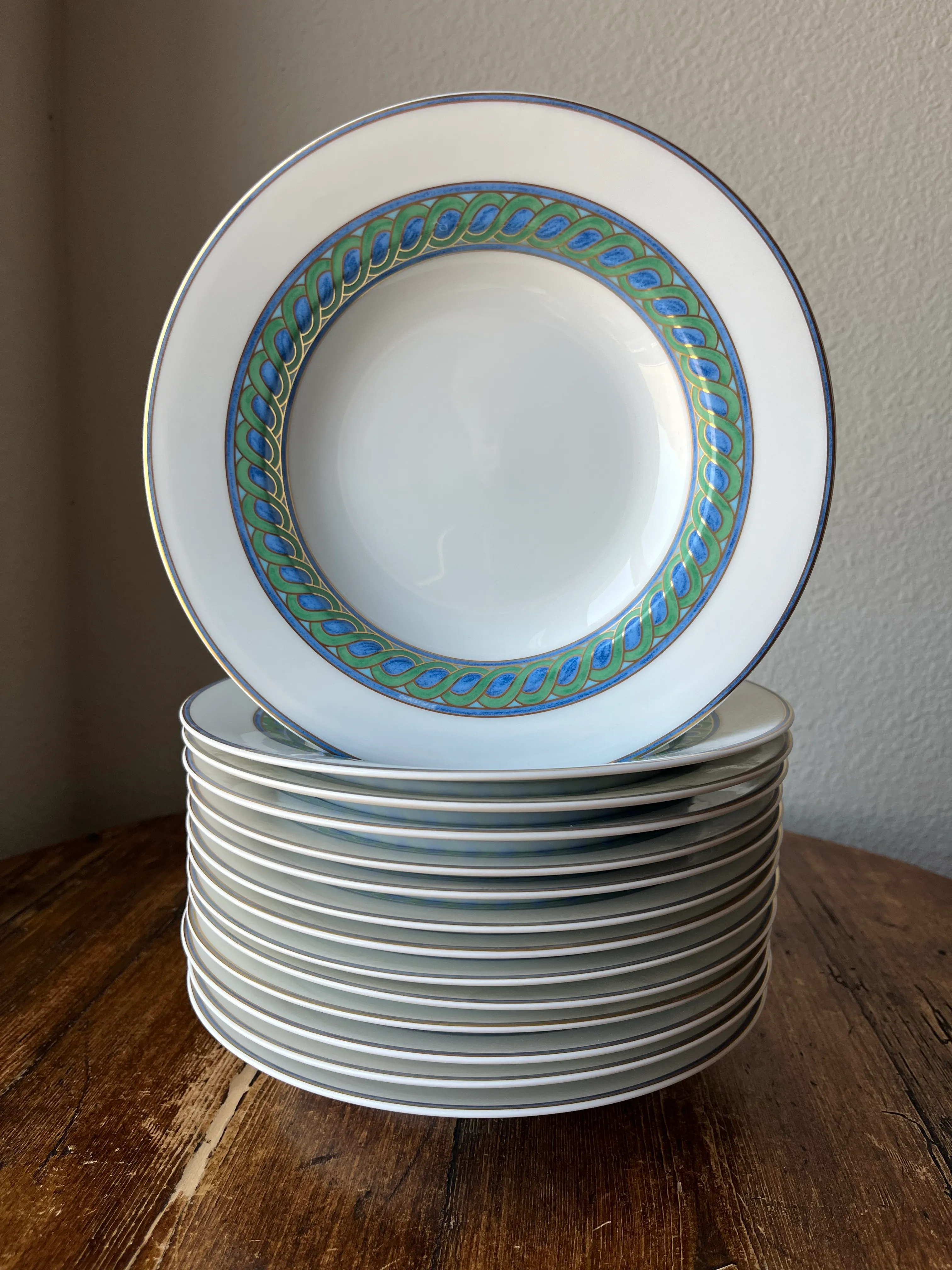 1990s Christofle Paris China Torsade Bleue Pattern Dinnerware Set