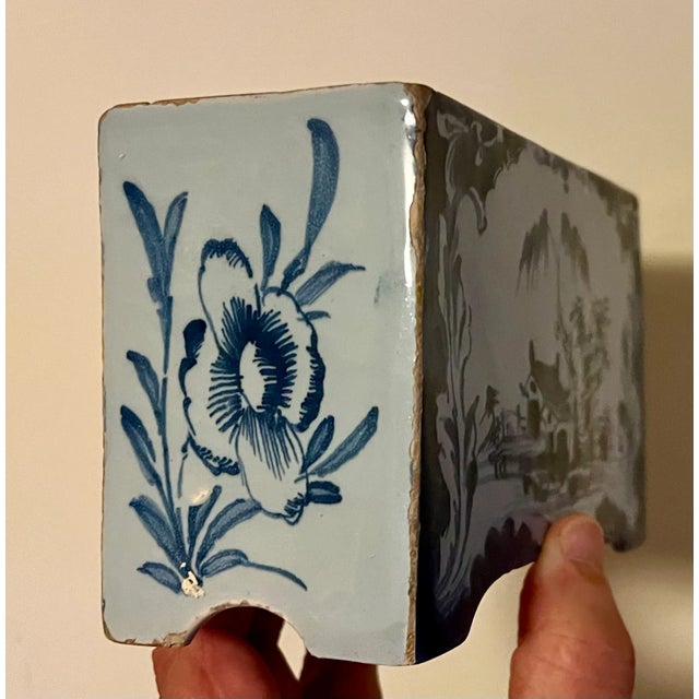 Antique 18th Century English George III Lambeth Delft Blue & White Pottery Flower Brick Circa 1770 For Sale - Image 13 of 16